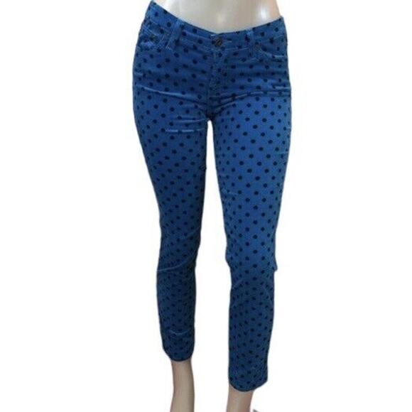 AG Adriano Goldschmied The Stevie Ankle Corduroy TealBlue Polka Dot Pant Size 26 - Picture 1 of 12